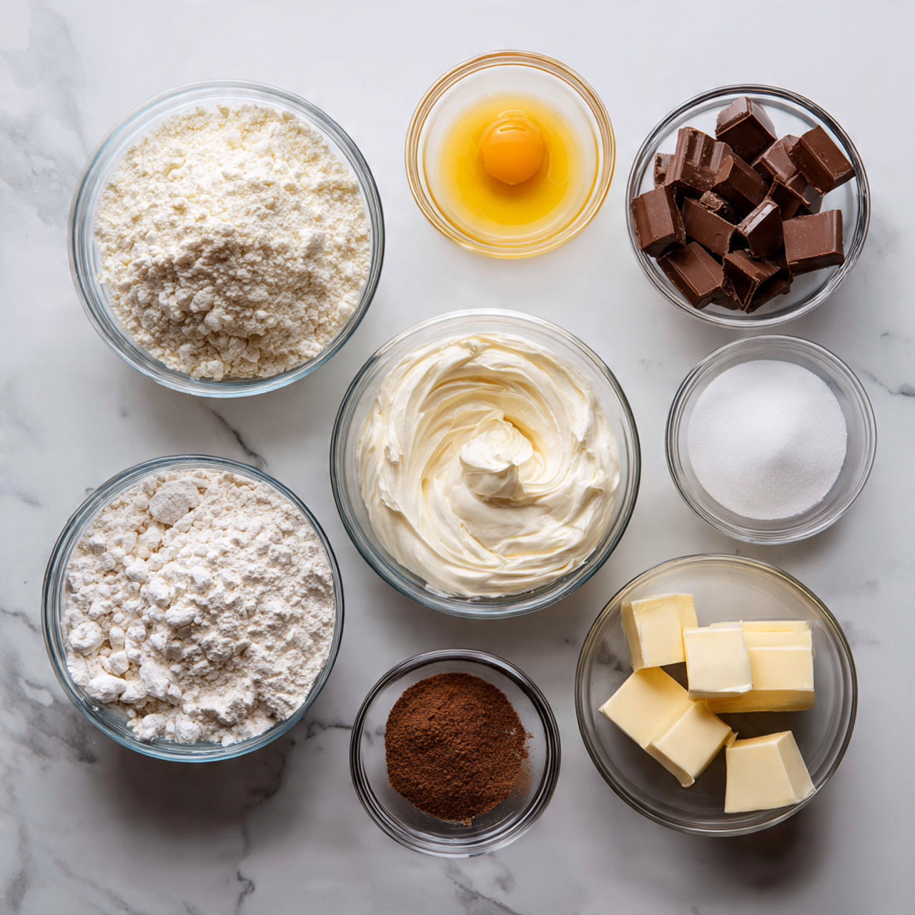 ingredients of baptism cake recipe in glass bowls