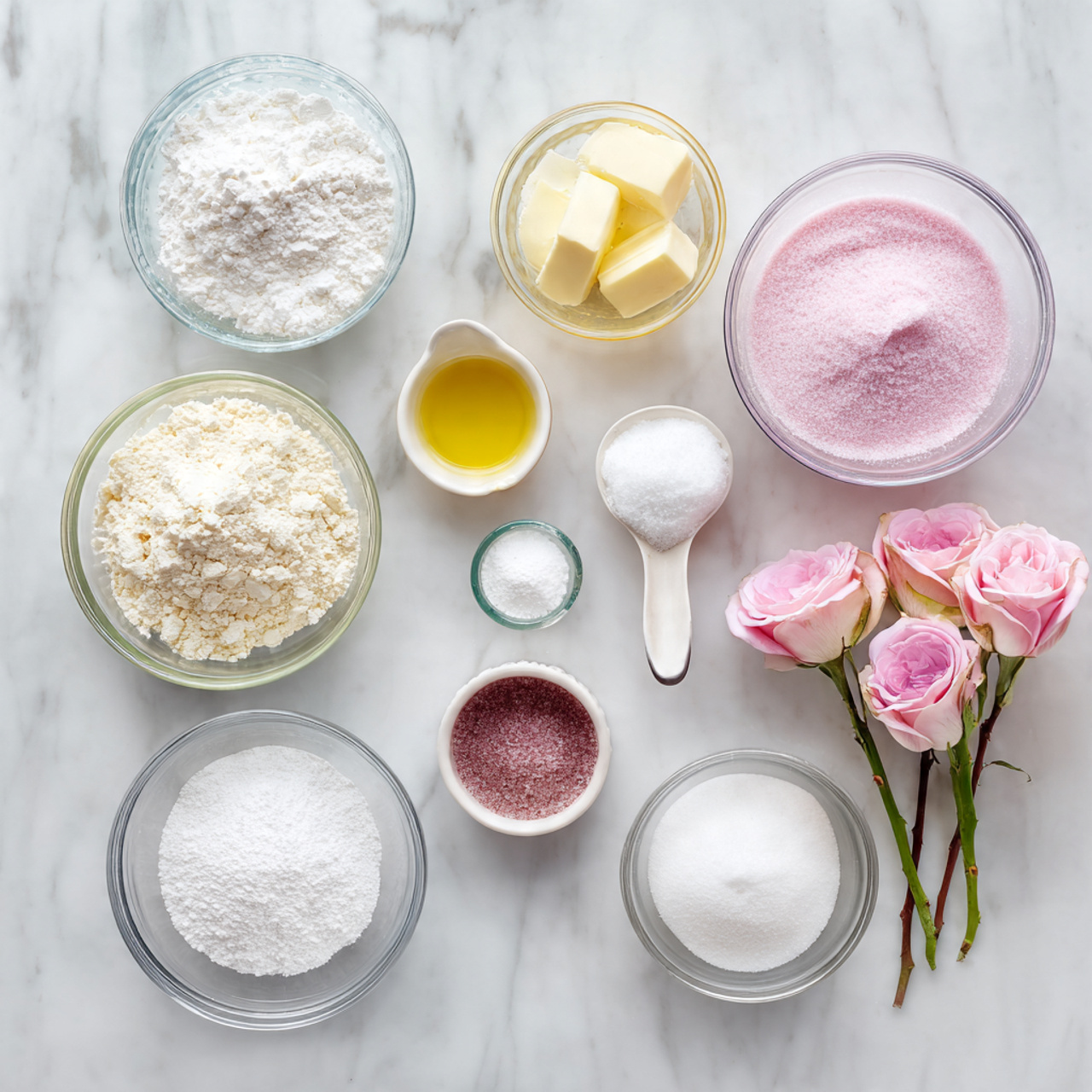 ingredients of bridal shower cake recipe in glass