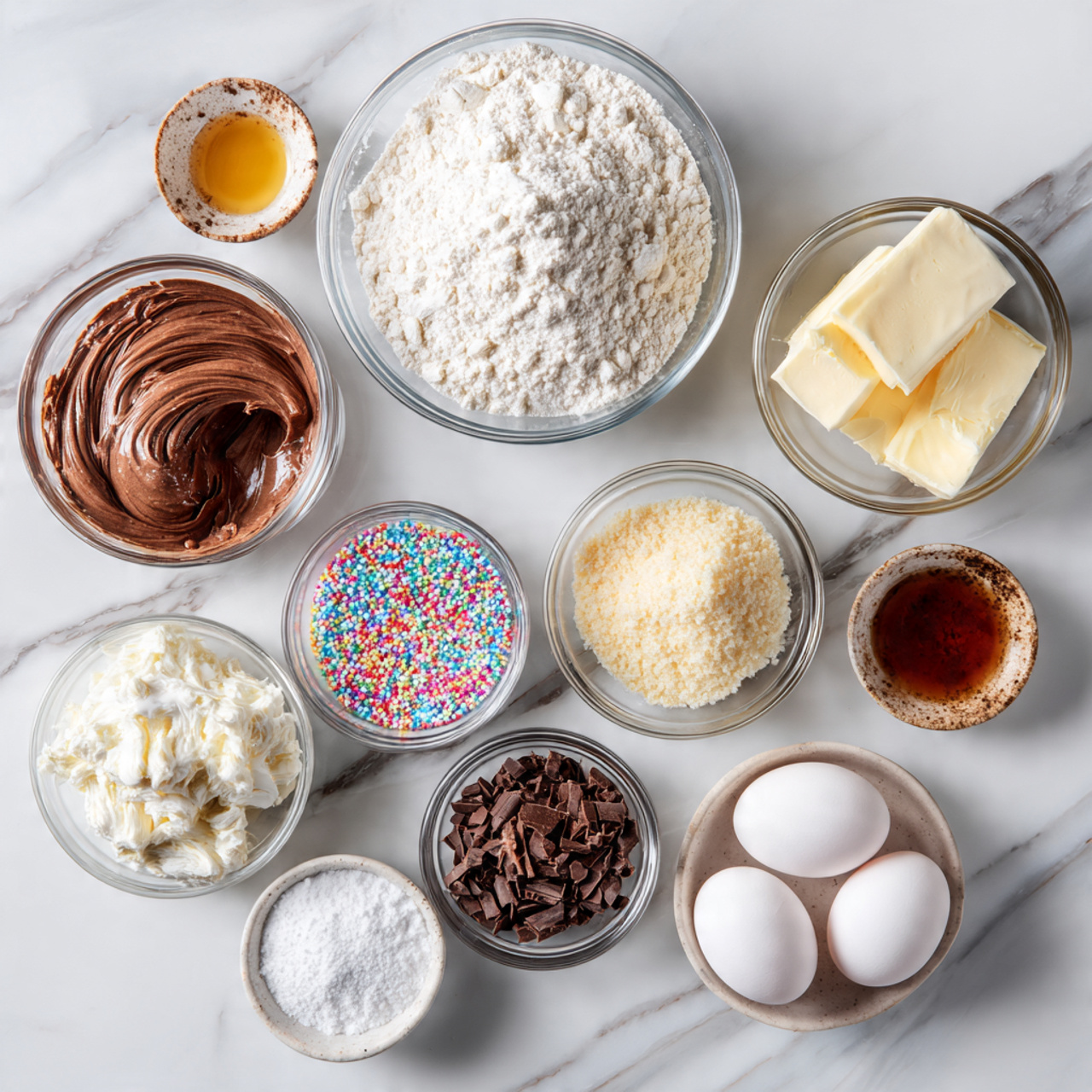 ingredients of cake mix cookies recipe in glass bo