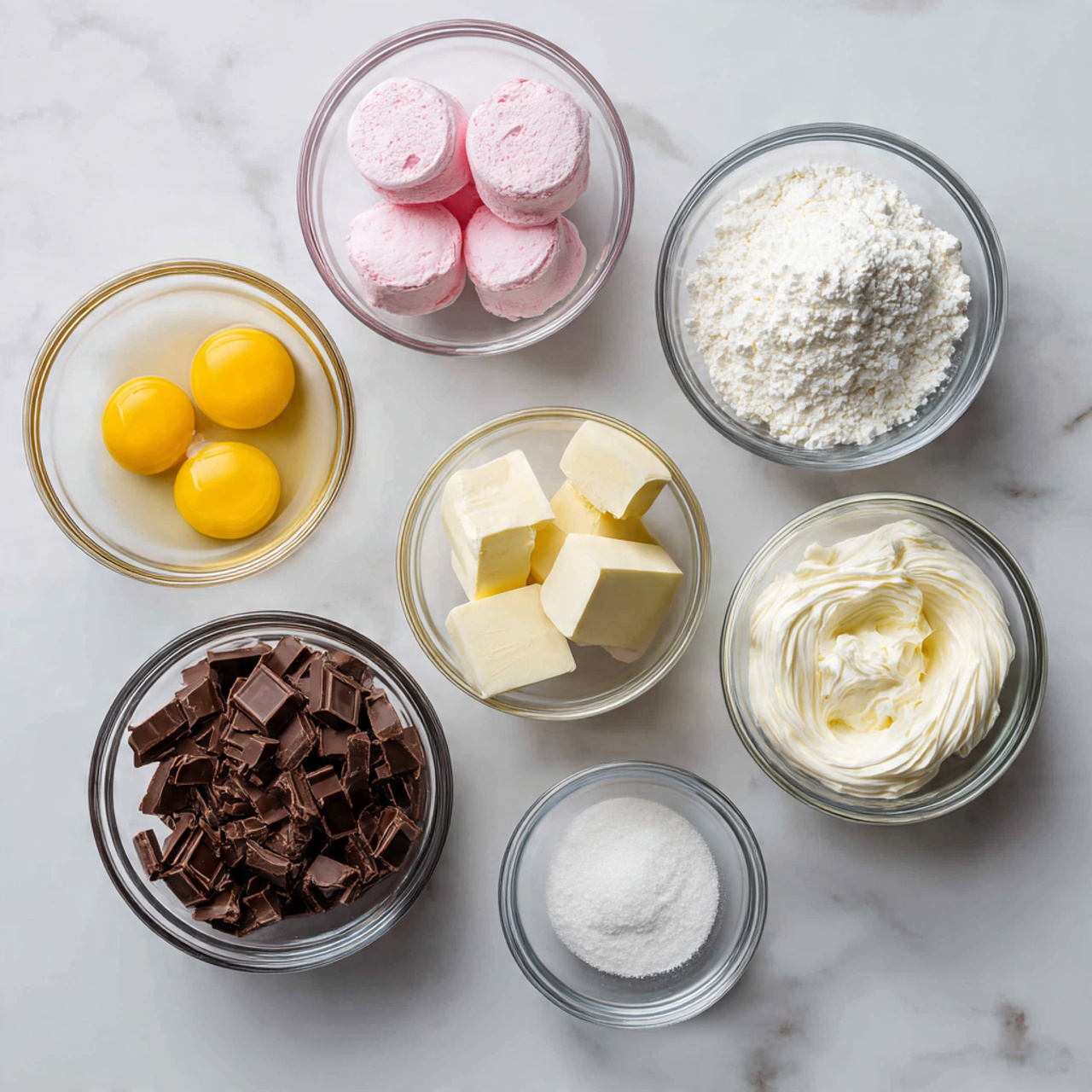 ingredients of diaper cake recipe in glass bowls o