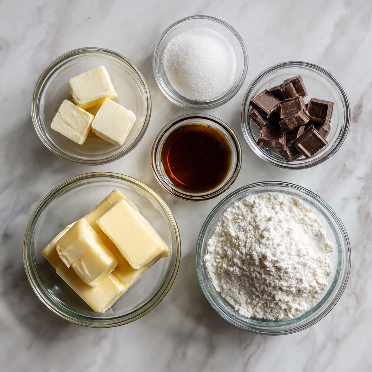 ingredients of roblox cake recipe in glass bowls o