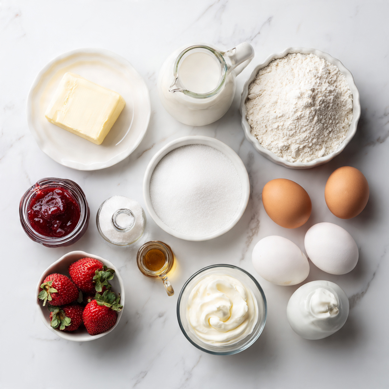 Victoria Sponge Cake 2 a clean flat lay of simple baking ingredients arra