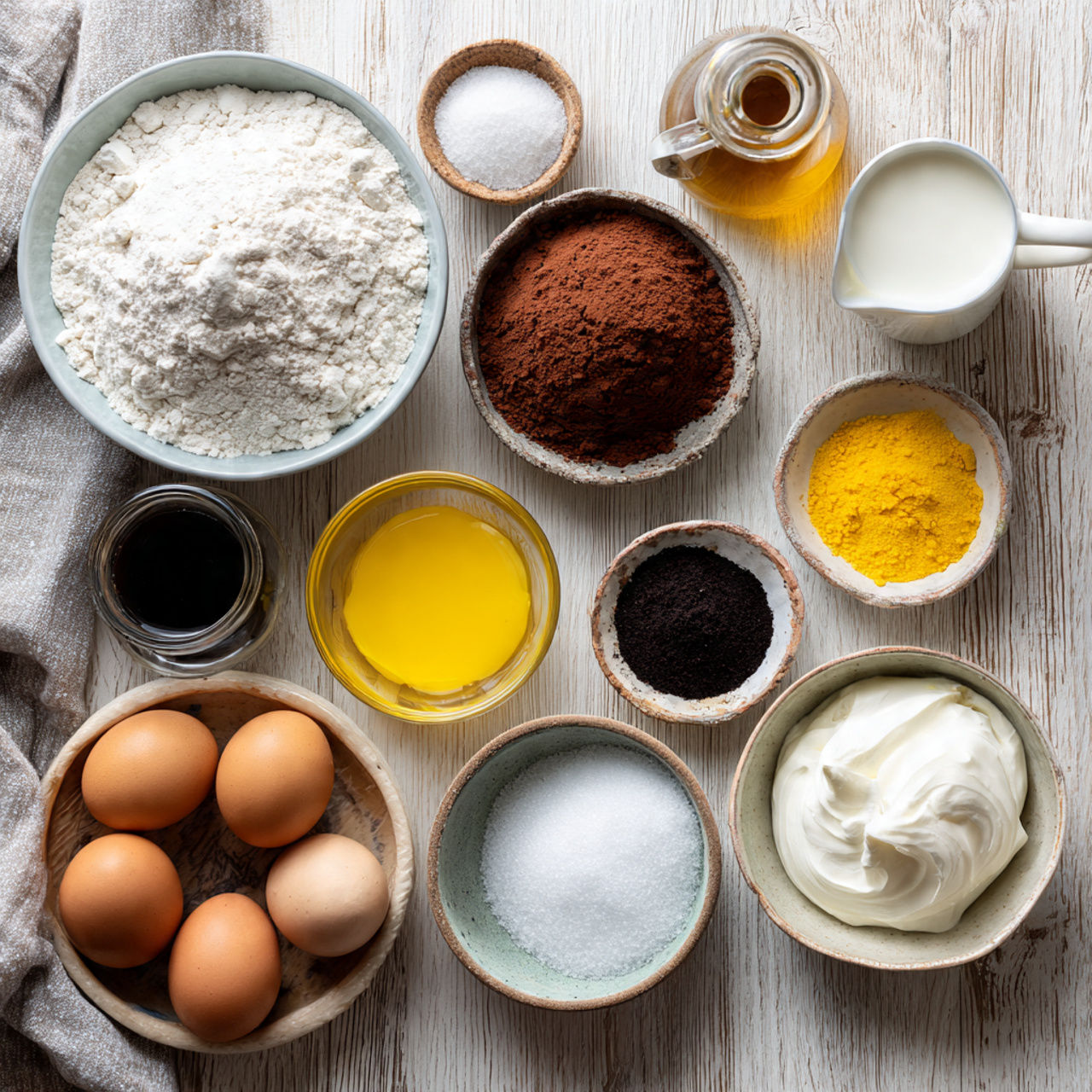 a flat lay of baking ingredients arranged neatly o