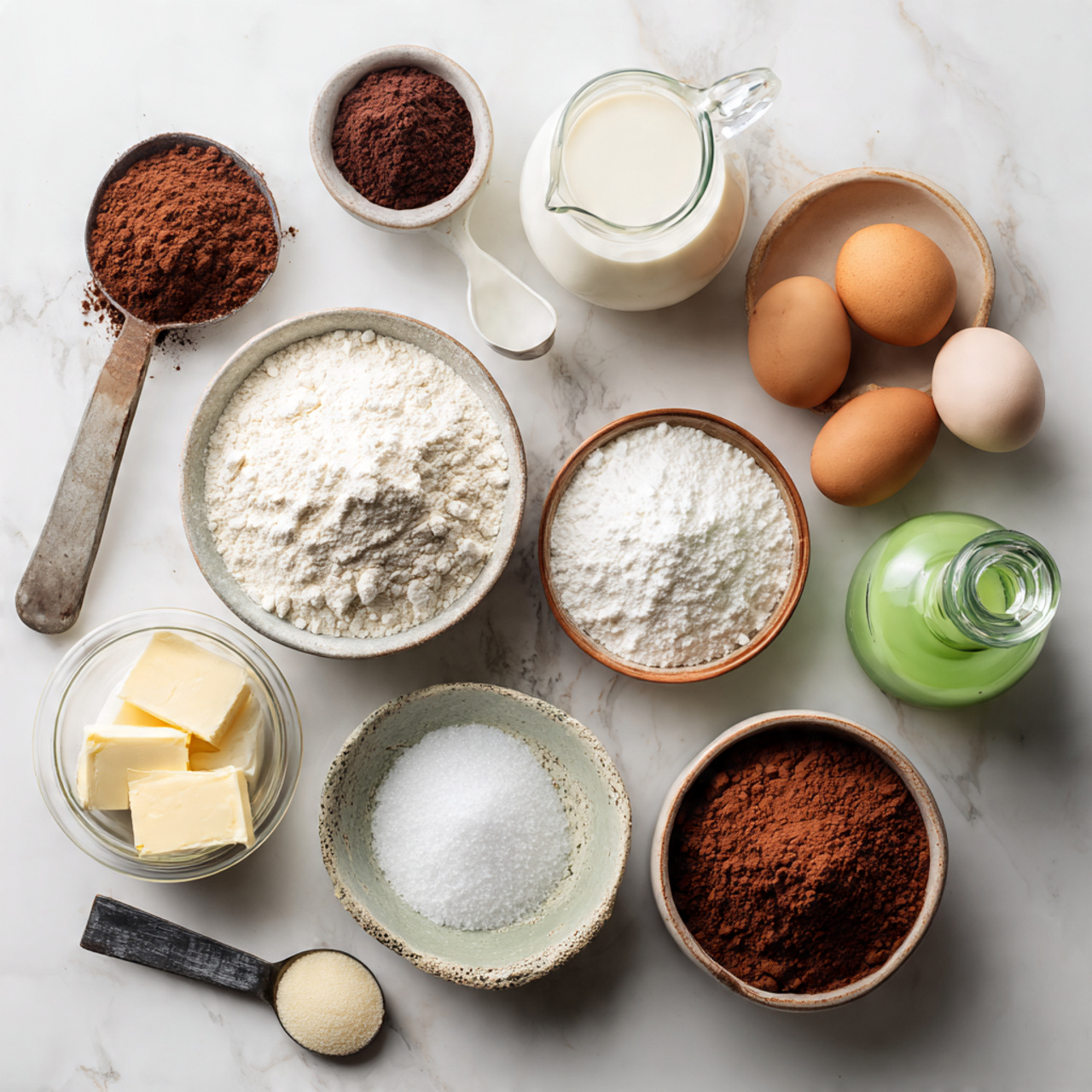 a flat lay of baking ingredients neatly arranged o