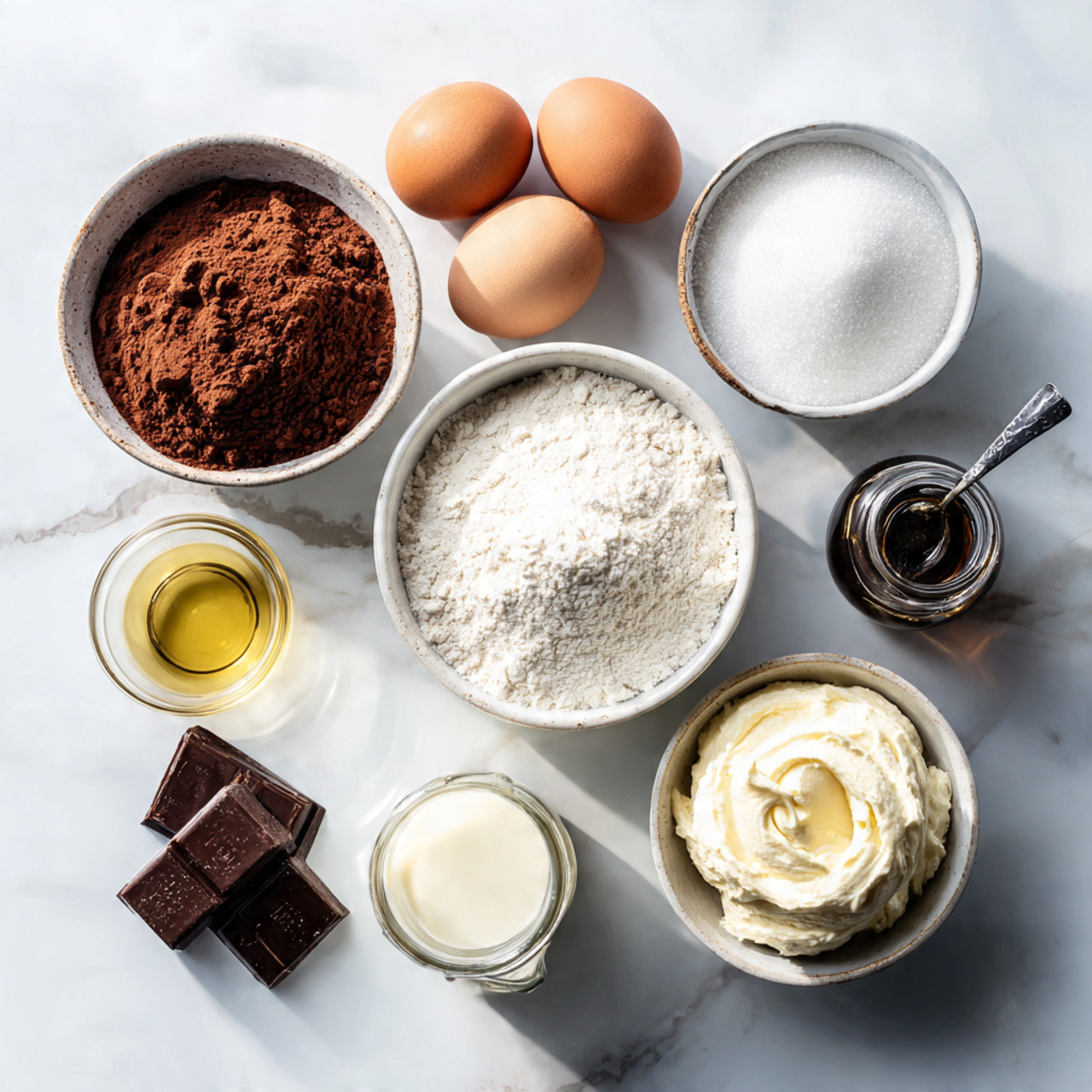 Black And Gold Cake 2 a flat lay of baking ingredients on a white marble