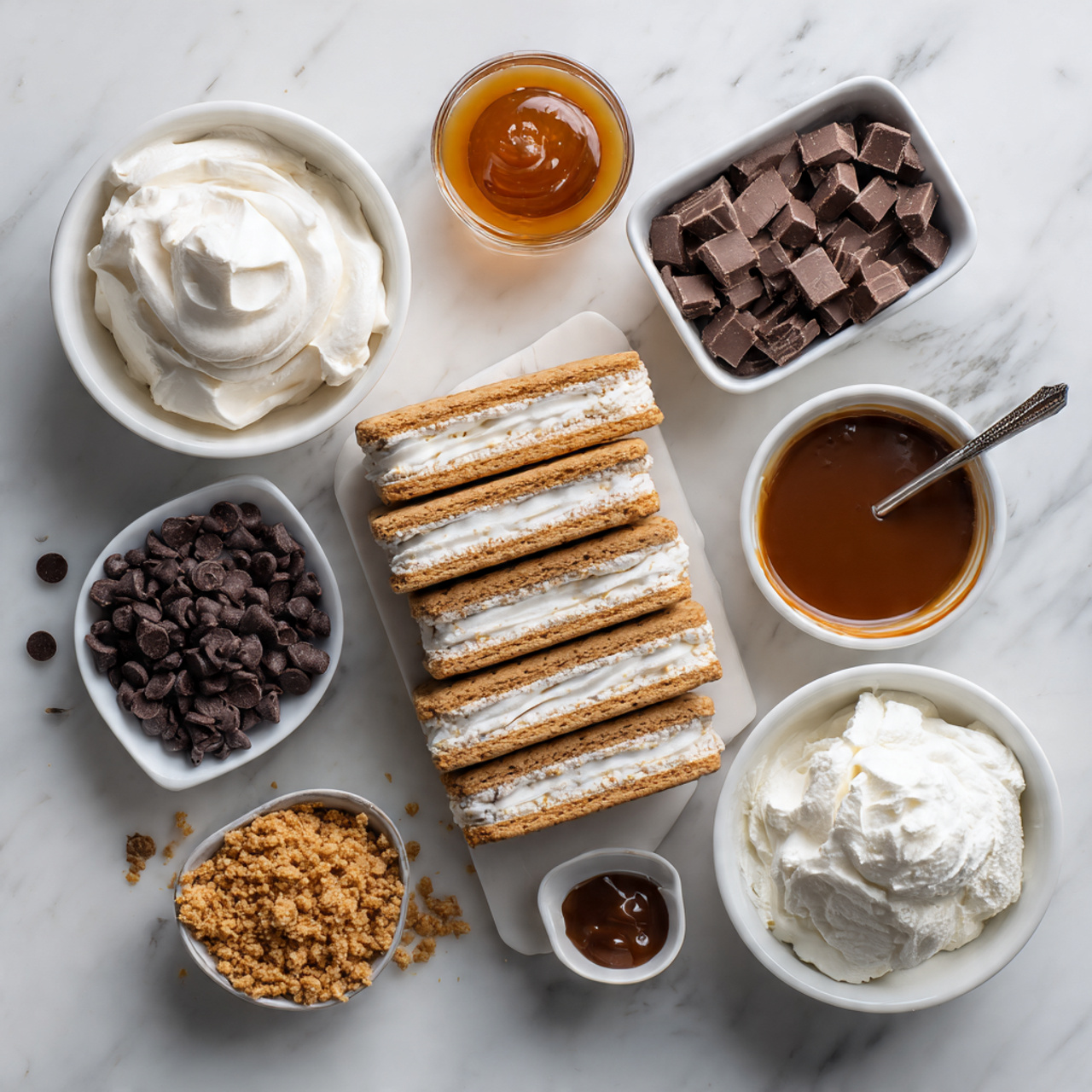 Ice Cream Sandwich Cake 2 a neat flat lay of all ingredients for ice cream s