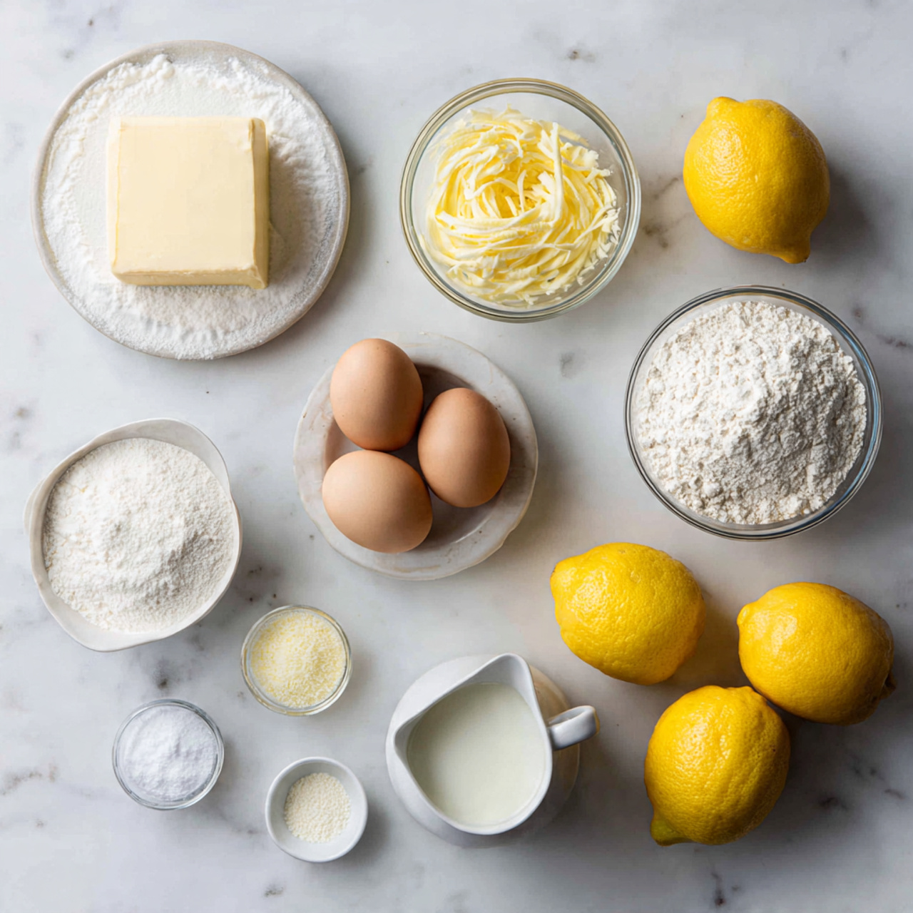 a neat flat lay of lemon pound cake ingredients ar