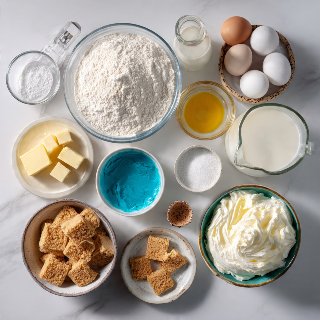 all ingredients for a homemade beach cake neatly a