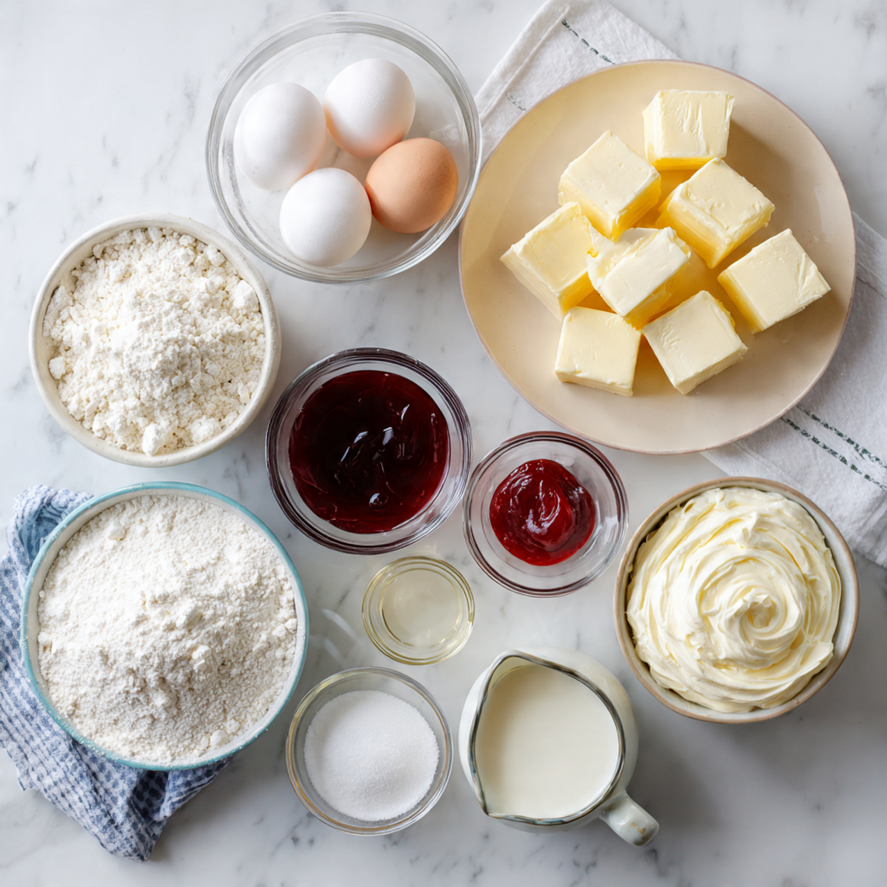 all ingredients for a homemade cake neatly arrange