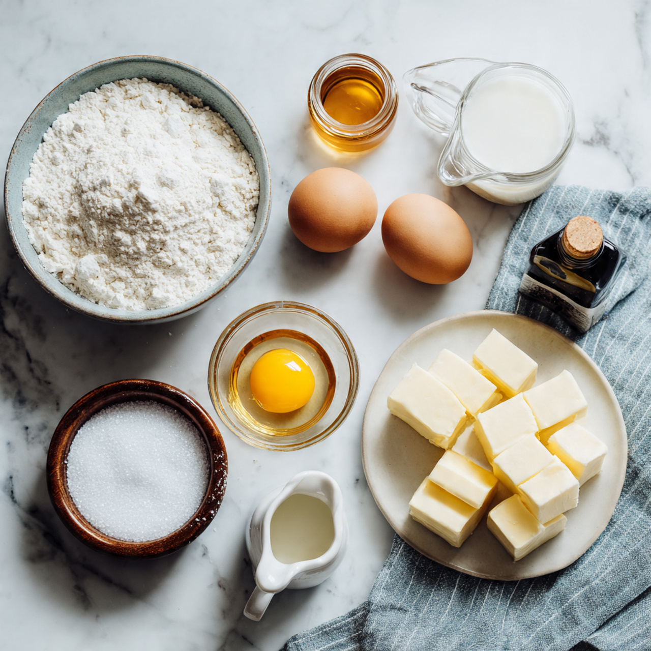 all ingredients for a homemade vanilla birthday ca