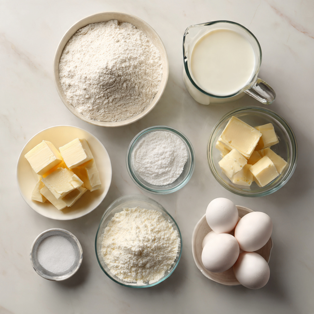 White Cake Recipe 2 all ingredients for a homemade white cake neatly a