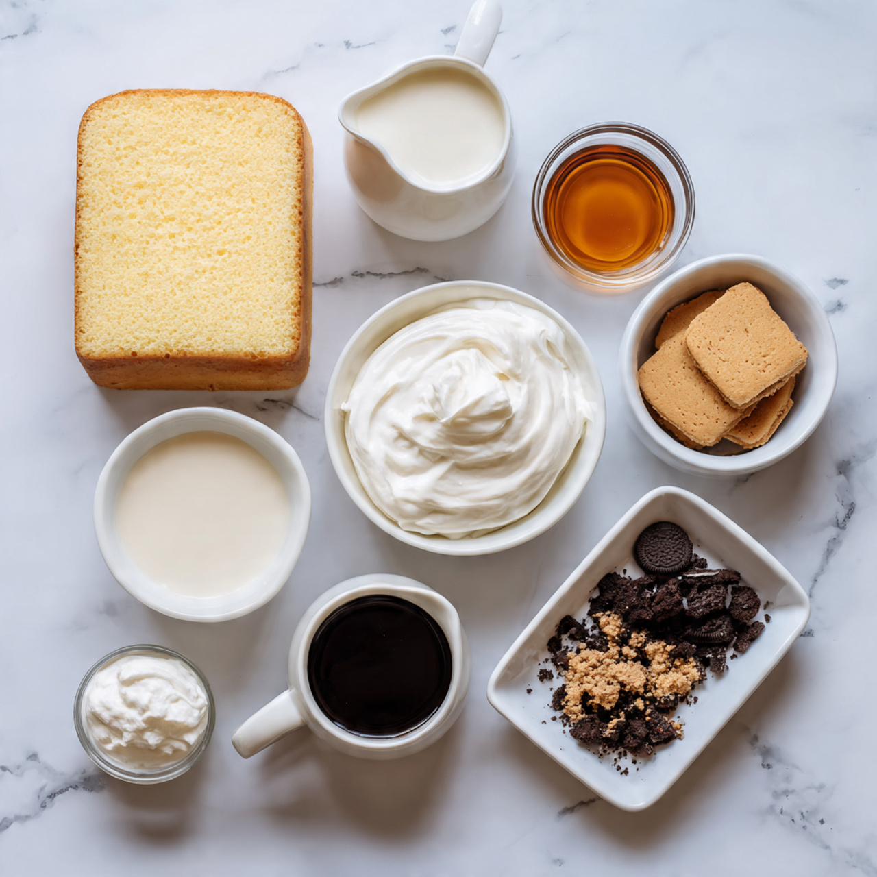 all ingredients for a poke cake neatly arranged on