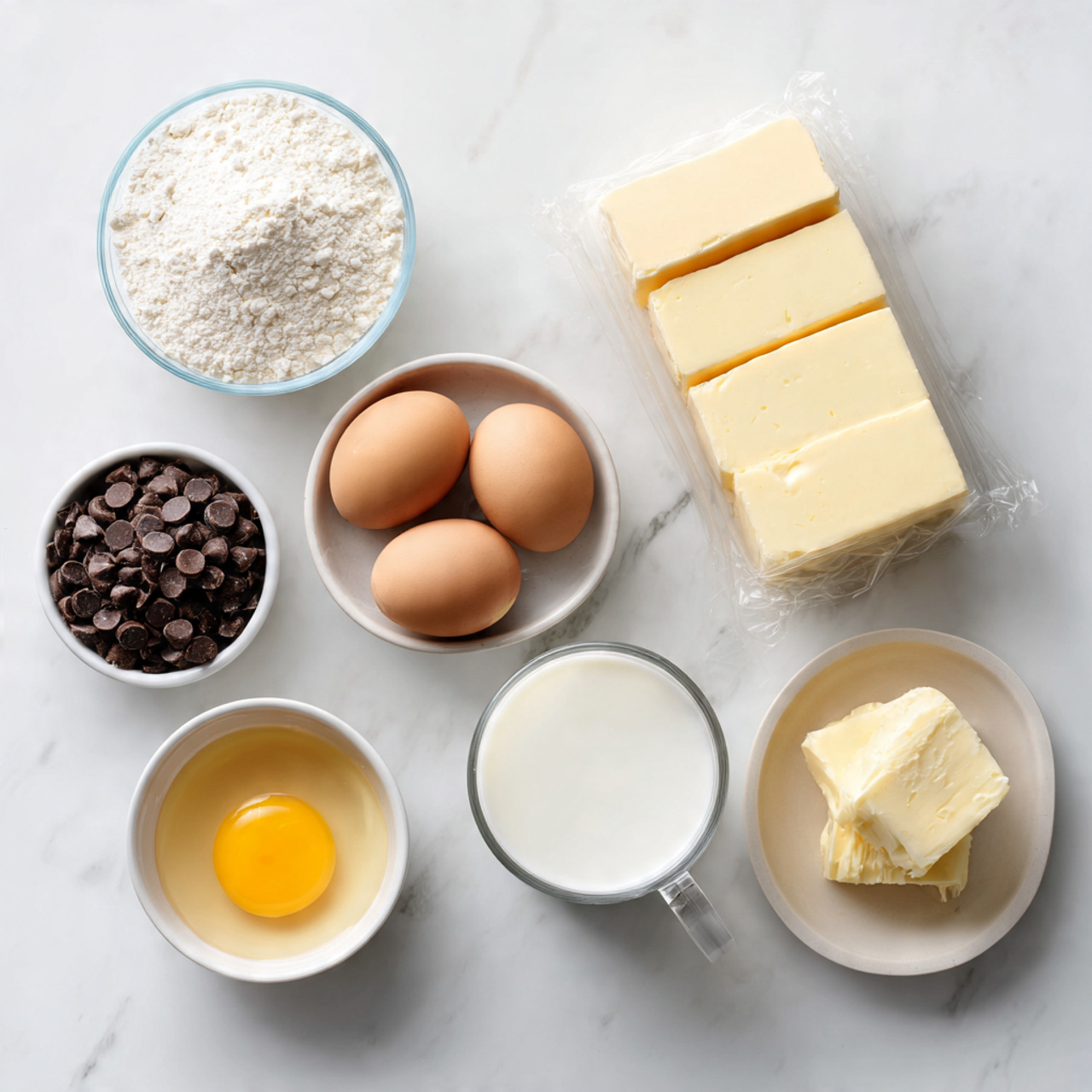 all ingredients for cake mix recipes arranged on a