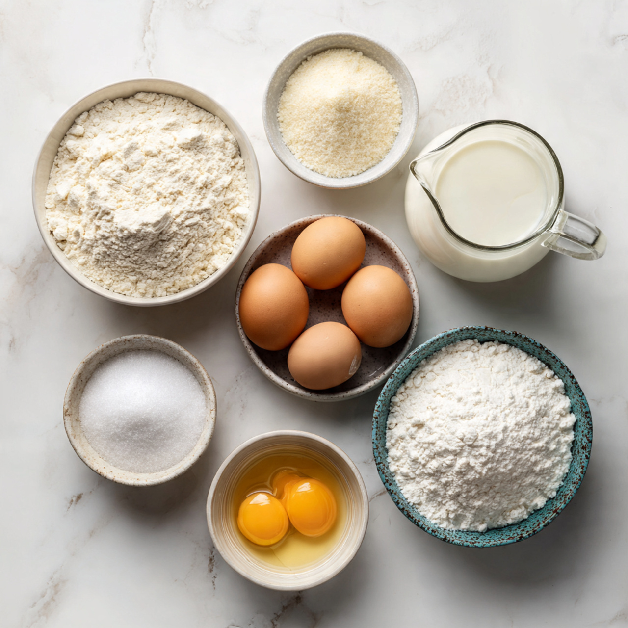 all ingredients for funnel cake neatly arranged on