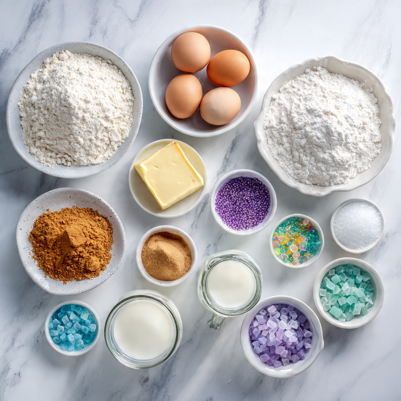 all ingredients for king cake neatly arranged on a