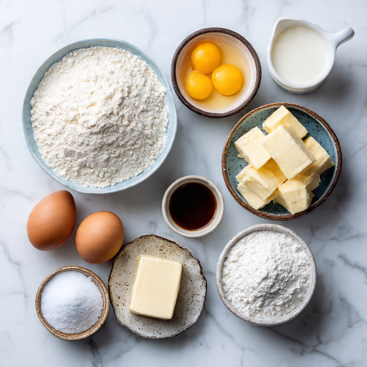 baking ingredients neatly arranged on a white marb 1