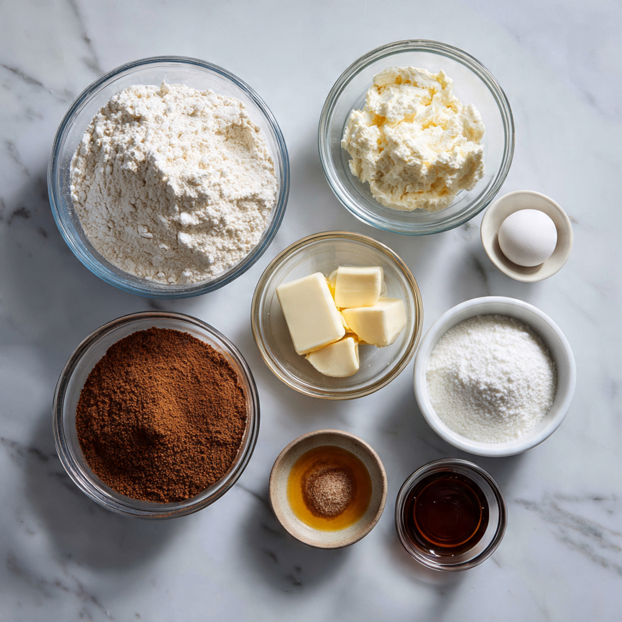 Boy Cake 2 ingredients of boy cake recipe in glass bowls on m
