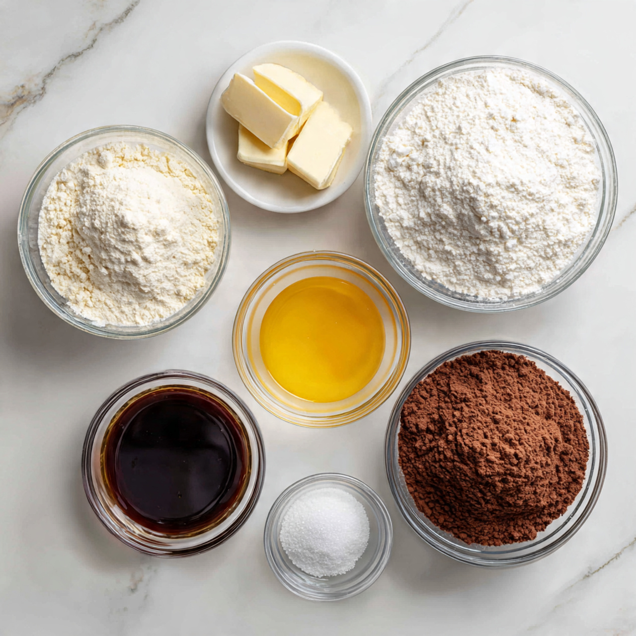 Bundt Cake 2 ingredients of bundt cake recipe in glass bowls on