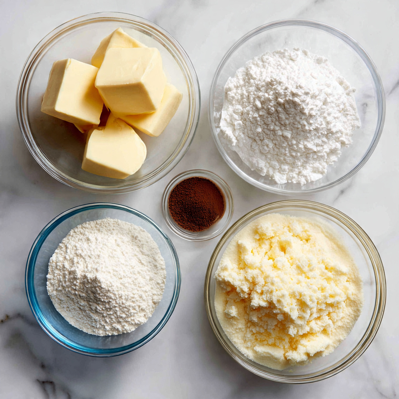 Butter Cake 2 ingredients of butter cake recipe in glass bowls o