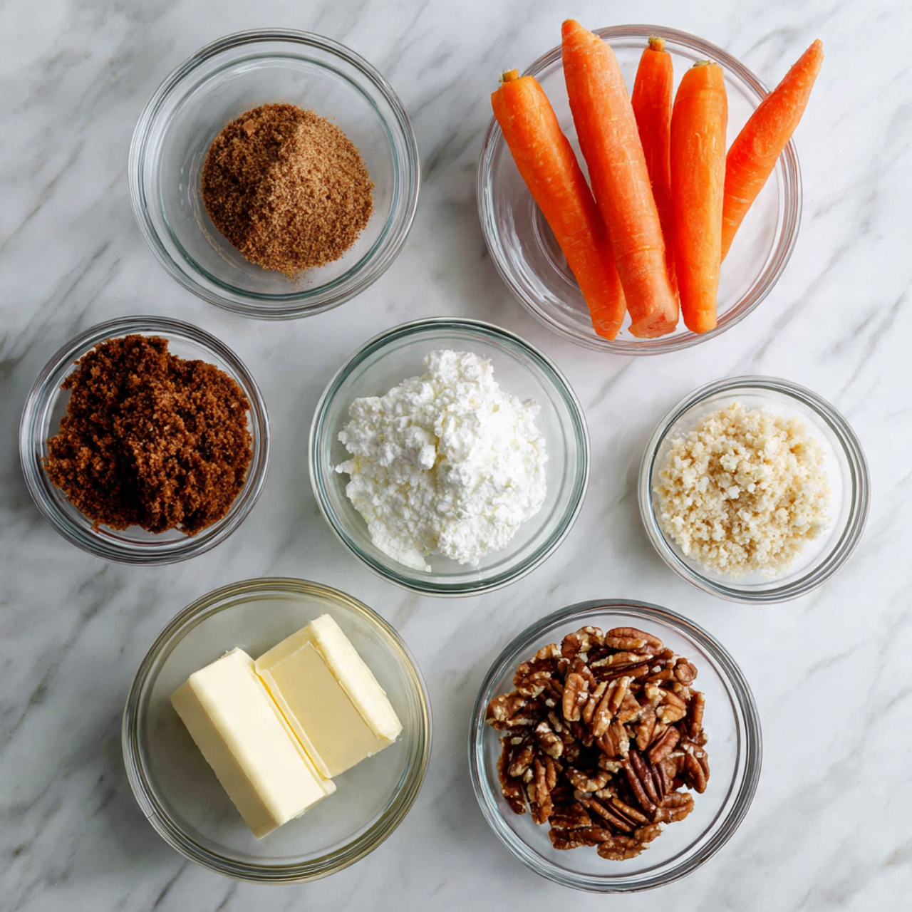 ingredients of carrot cake cupcakes recipe in glas