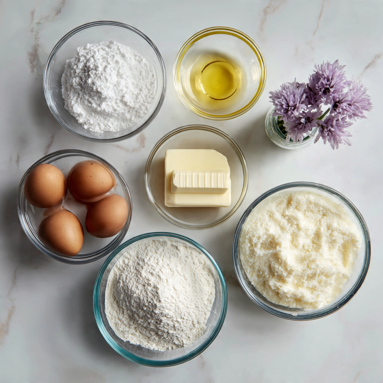 Christening Cake 2 ingredients of christening cake in glass bowls on