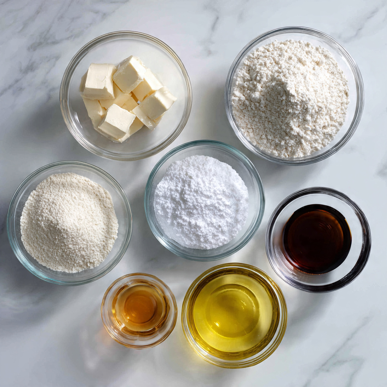 Crown Cake 2 ingredients of crown cake recipe in glass bowls on