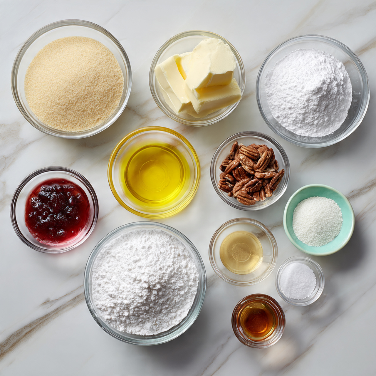 Dump Cake 2 ingredients of dump cake recipe in glass bowls on