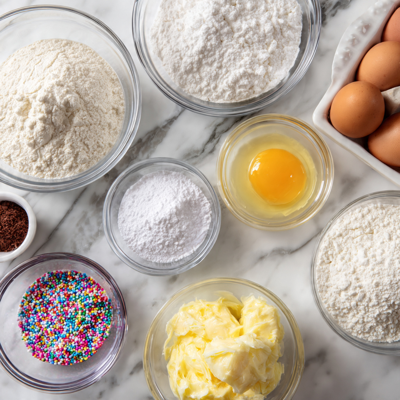 ingredients of first birthday cake recipe in glass