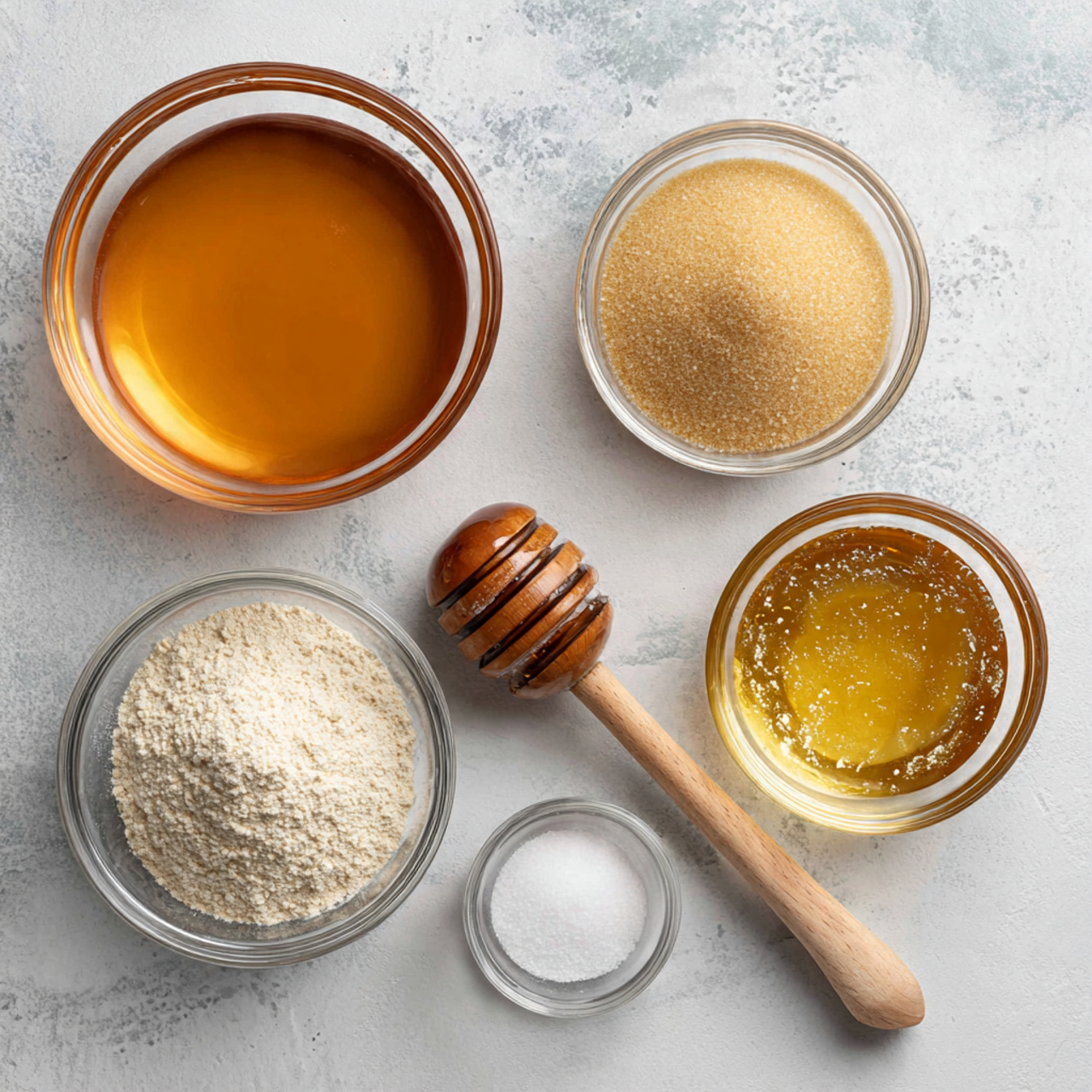 Honey Cake 2 ingredients of honey cake recipe in glass bowls on