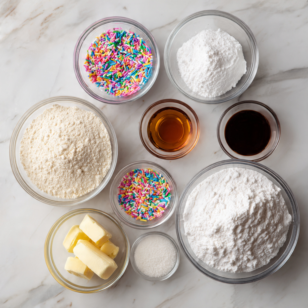 Kids Cake 2 ingredients of kids cake recipe in glass bowls on