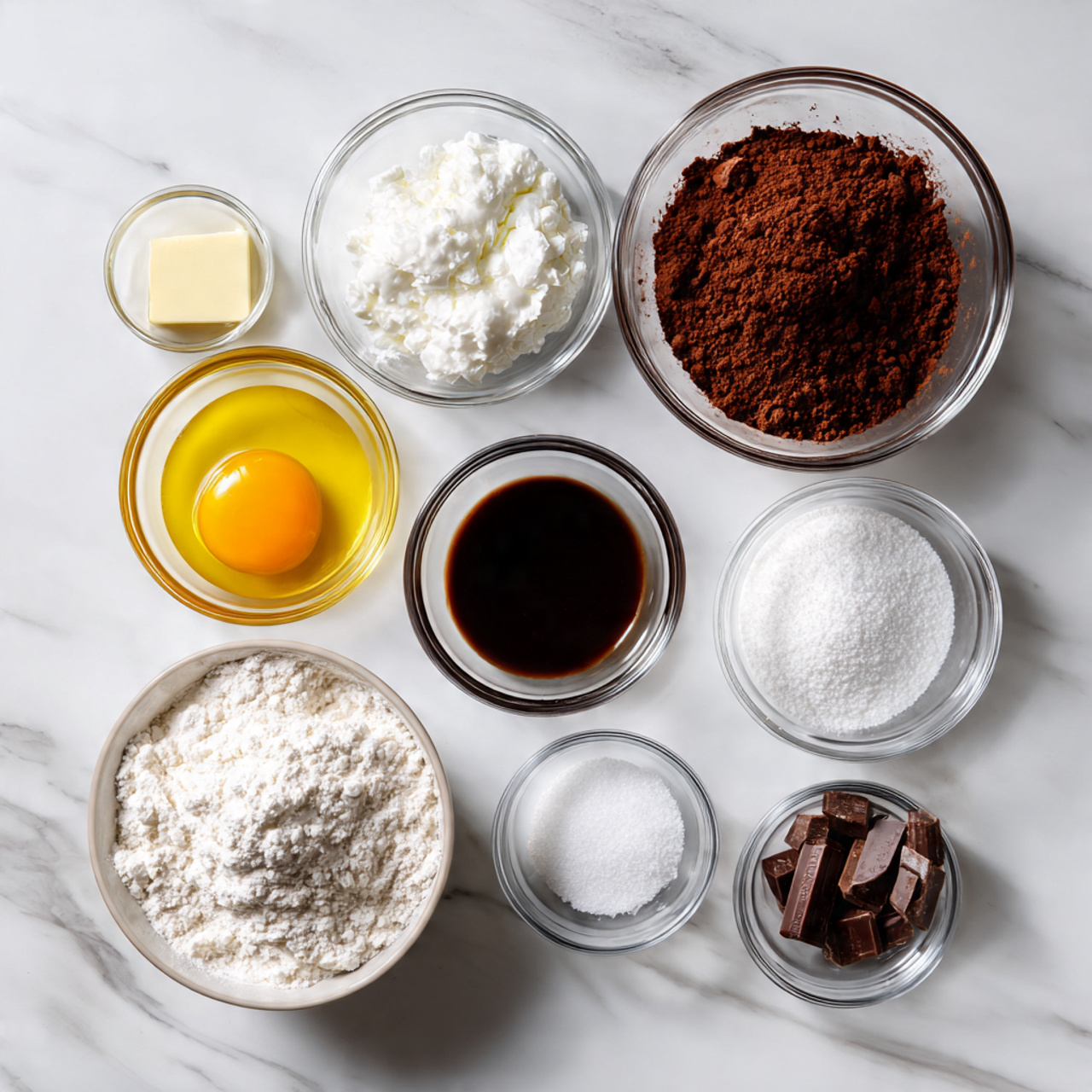 Lava Cake 2 ingredients of lava cake recipe in glass bowls on