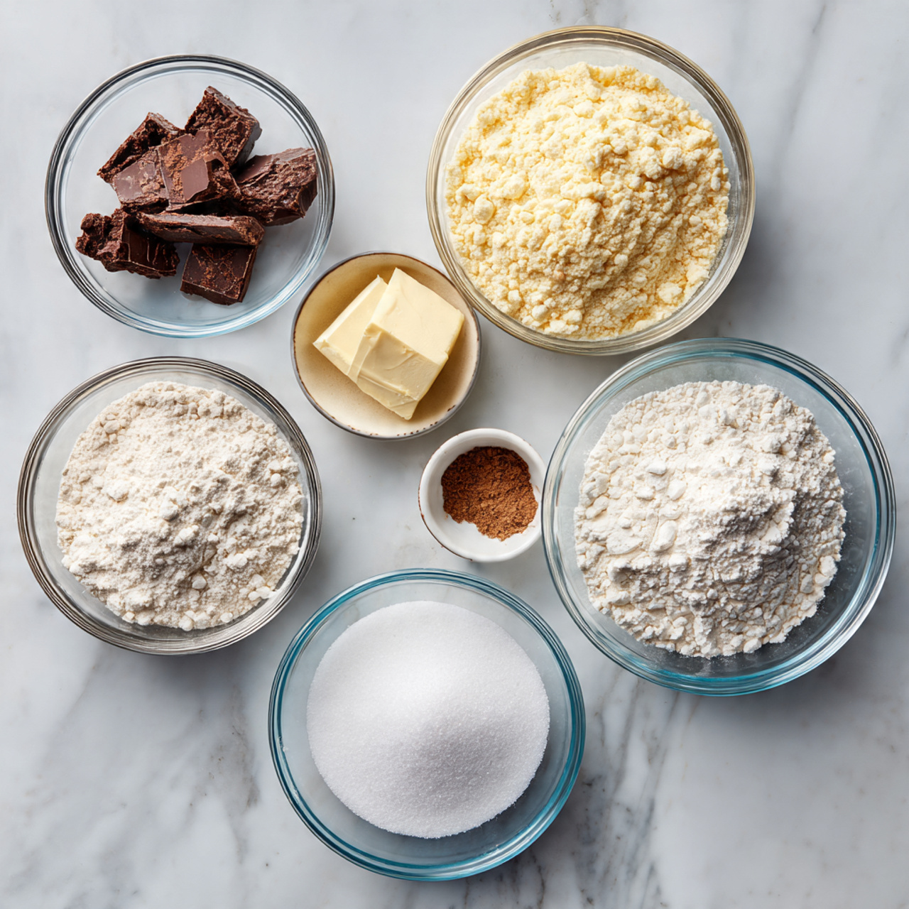 Marble Cake 2 ingredients of marble cake recipe in glass bowls o