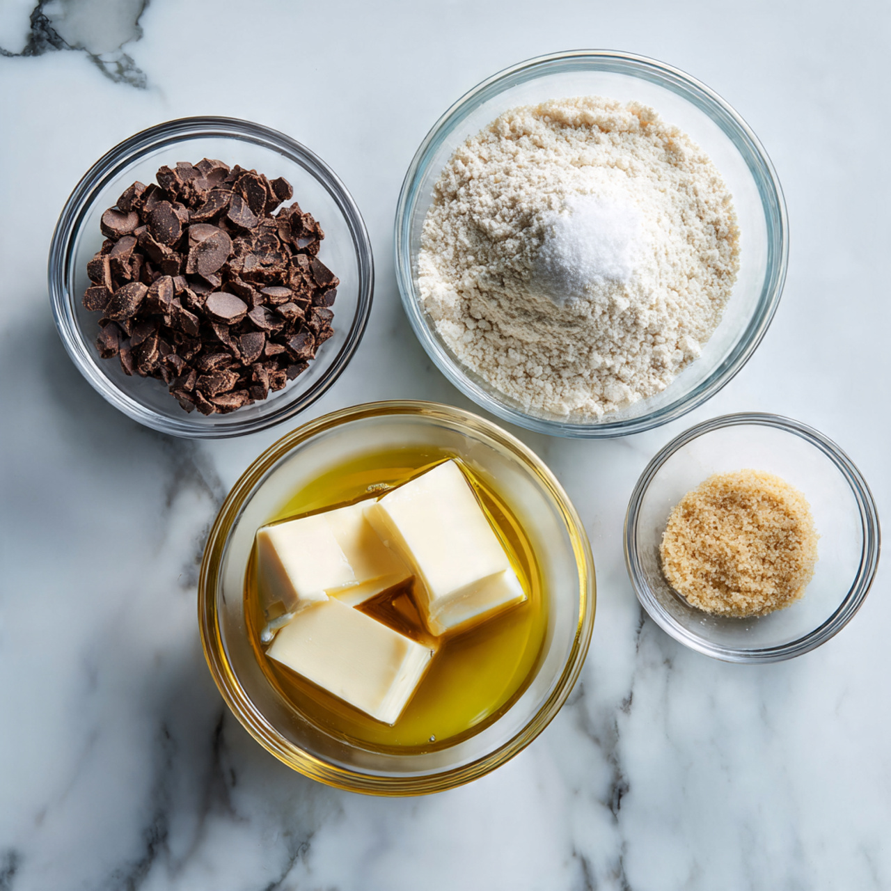 ingredients of roll cake recipe in glass bowls on