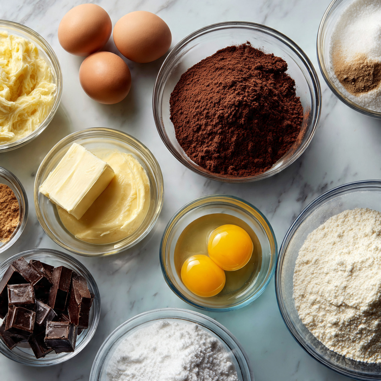 Sheet Cake 2 ingredients of sheet cake recipe in glass bowls on