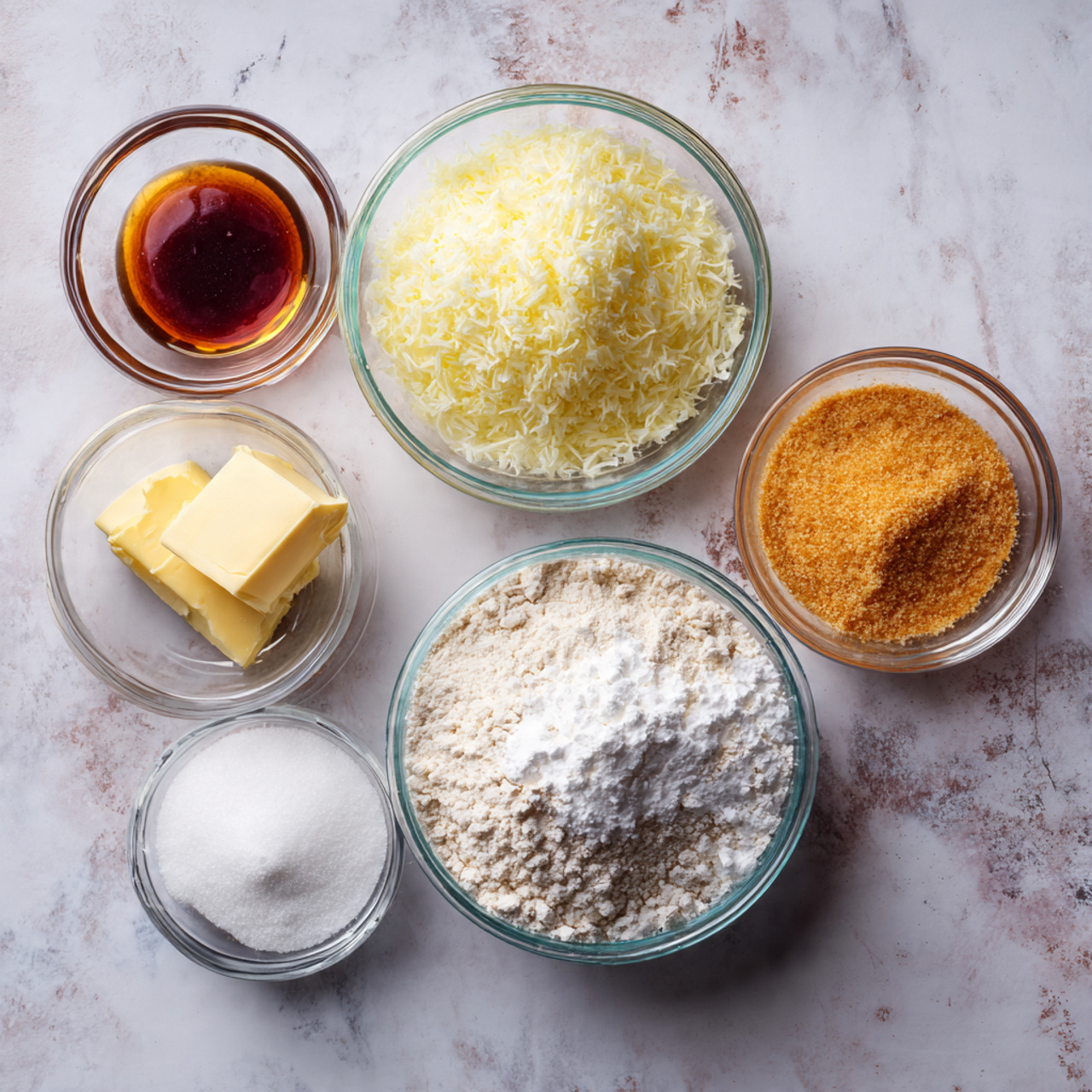 Sponge Cake 2 ingredients of sponge cake recipe in glass bowls o