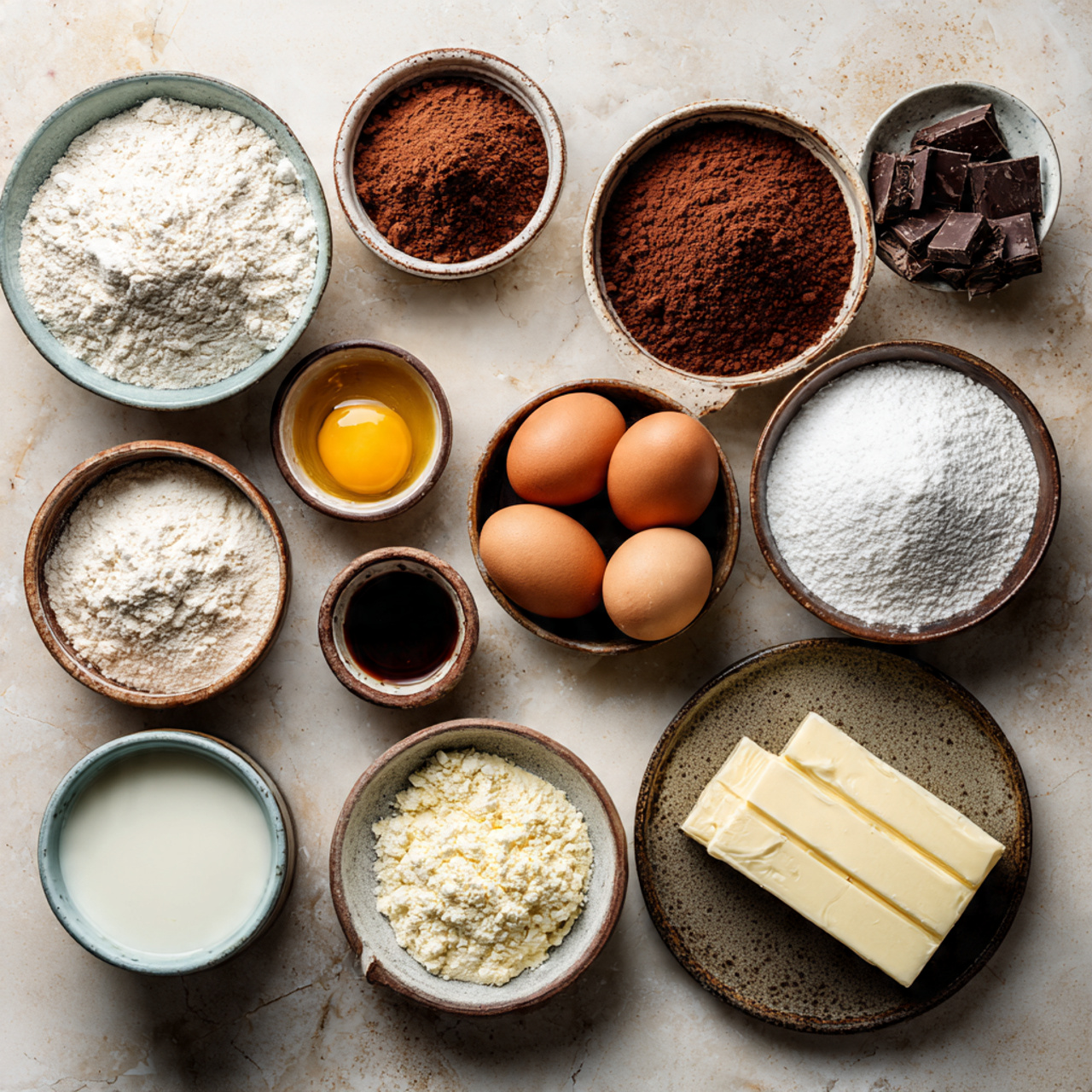 Cake For Dad 2 top down view of neatly arranged baking ingredient