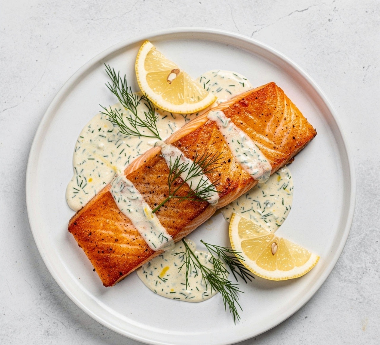 Crispy Pan Seared Salmon with Lemon Dill Sauce