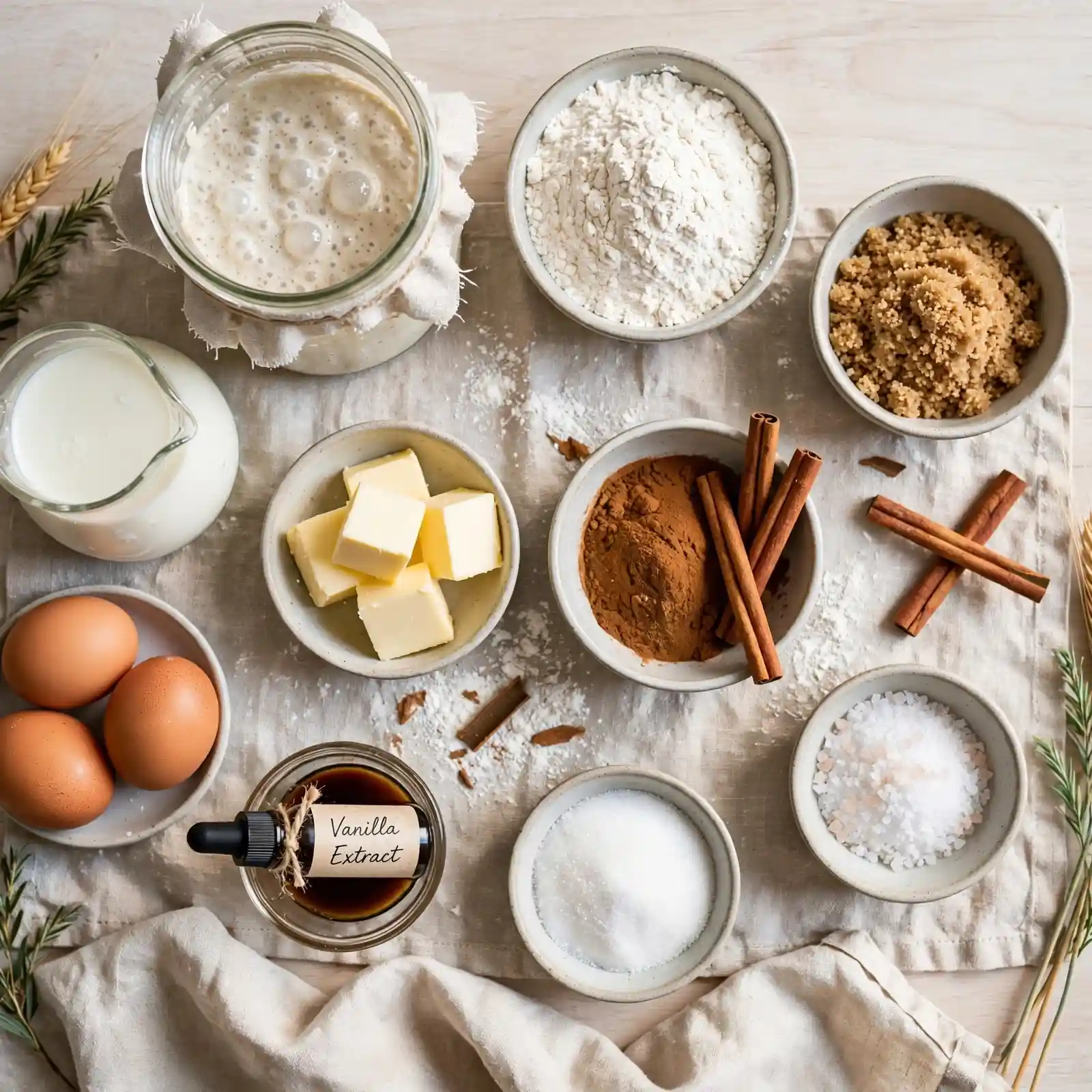 Ingredients of Sourdough Cinnamon Rolls