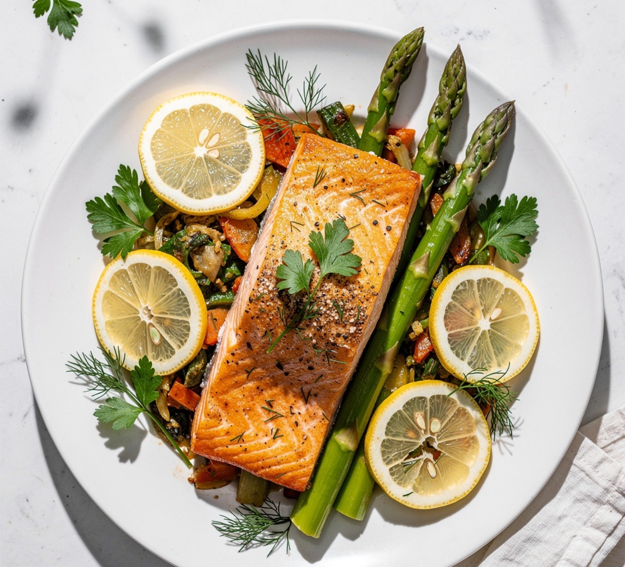 One Pan Lemon Herb Salmon with Asparagus