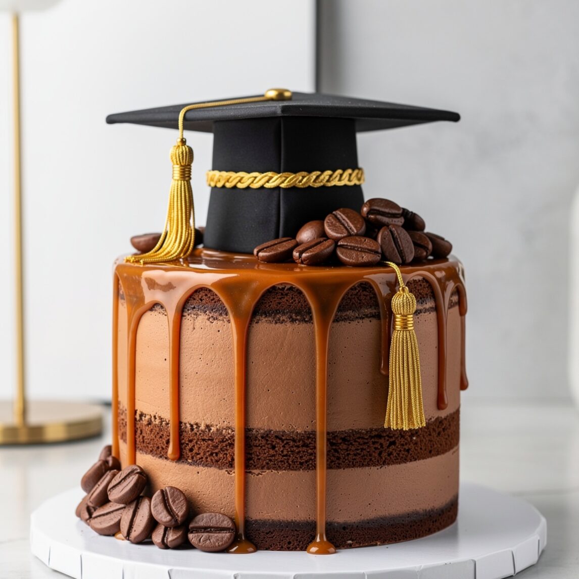 12 Stunning Graduation Cake Ideas That Will Make Your Grad Feel Truly Celebrated 12 caramel mocha graduation drip cake sophisticated c edited