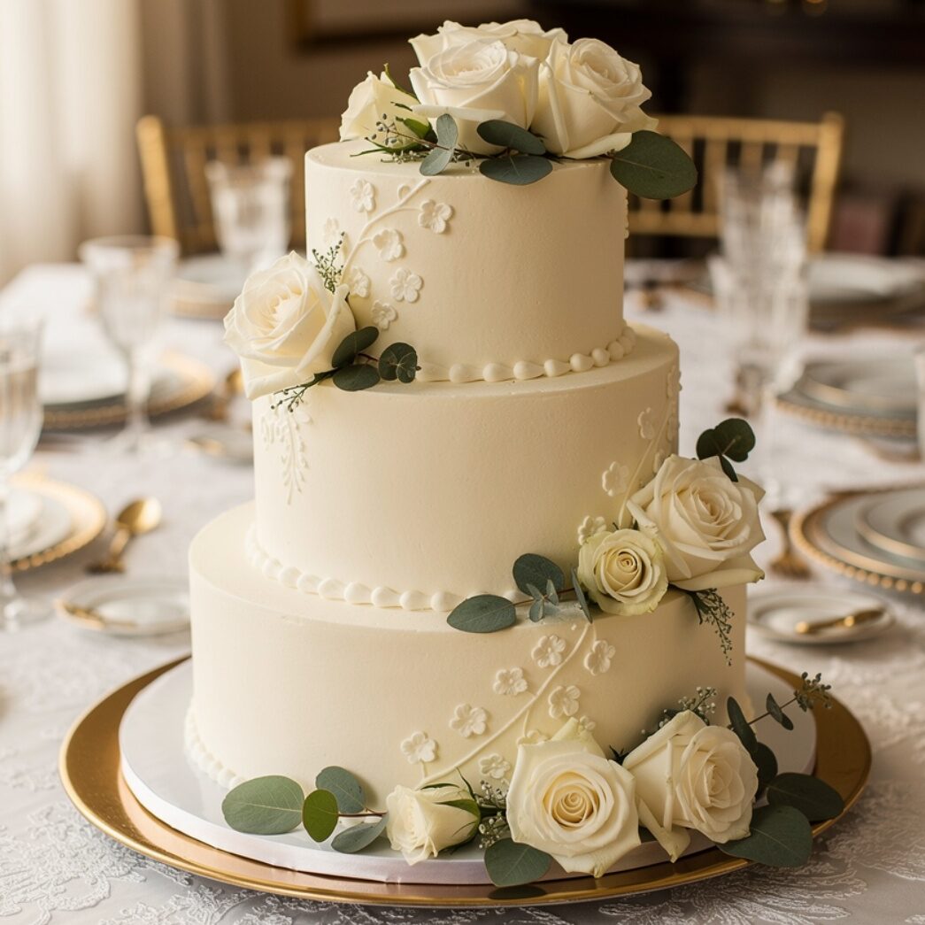 12 Stunning Wedding Cake Ideas That Will Make Every Guest Stop and Stare 1 classic white vanilla buttercream three tier weddi edited