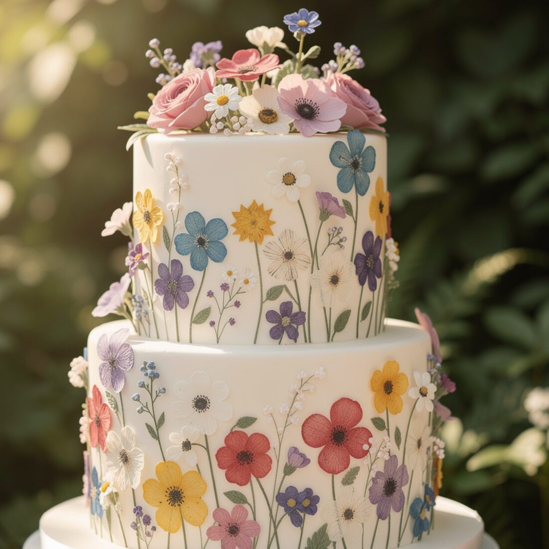12 Stunning Wedding Cake Ideas That Will Make Every Guest Stop and Stare 6 pressed edible flower garden wedding cake beautifu edited