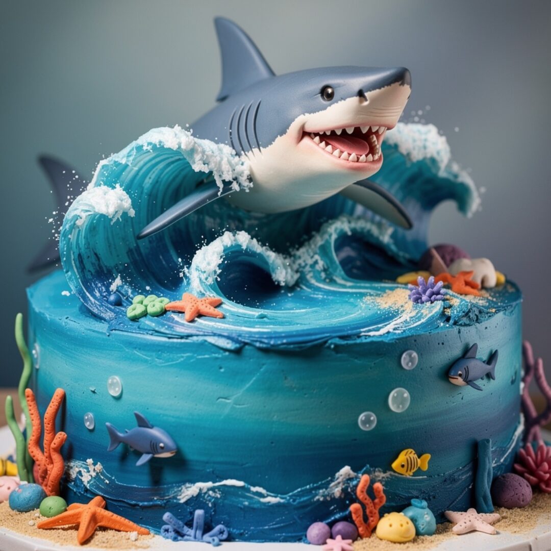 12 Stunning Cake Designs For Boy Birthdays That Will Make Him Feel Like the Star of the Show 6 shark attack ocean cake exciting ocean themed cake edited
