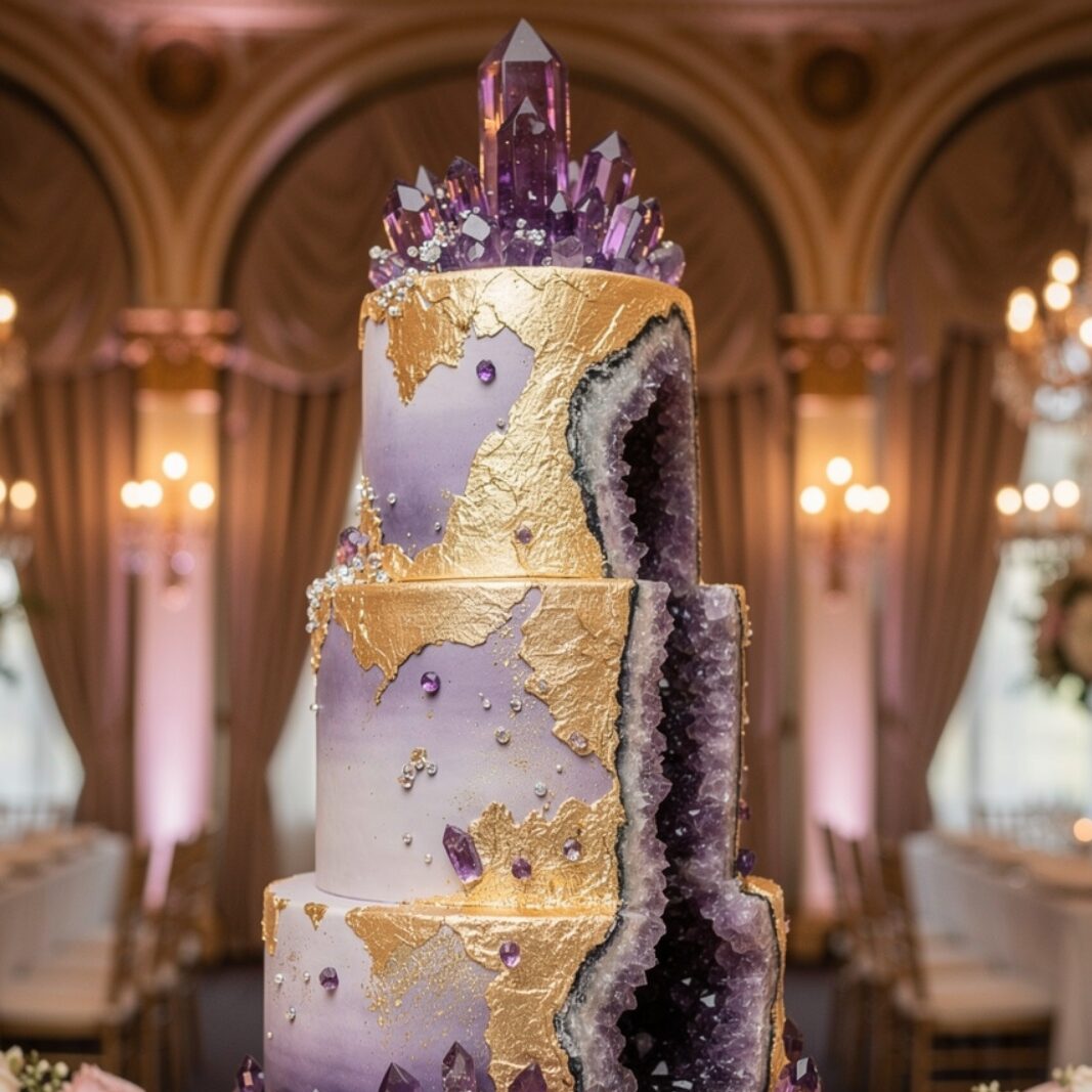 12 Stunning Wedding Cake Ideas That Will Make Every Guest Stop and Stare 11 spectacular buttercream wedding cake with amethyst edited