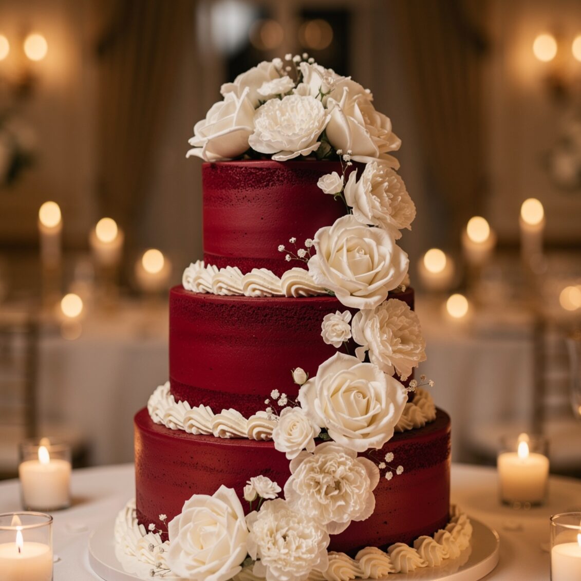 12 Stunning Wedding Cake Ideas That Will Make Every Guest Stop and Stare 5 stunning red velvet wedding cake with creamy whipp edited