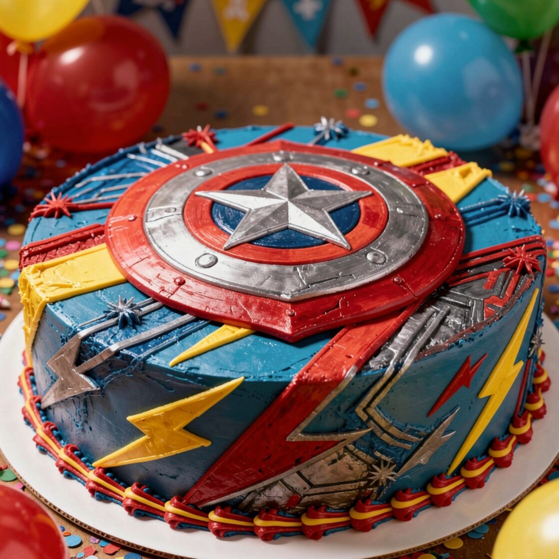 12 Show-Stopping Cake Designs For Kids That Make Every Birthday Unforgettable 10 superhero shield cake bold superhero inspired cake edited