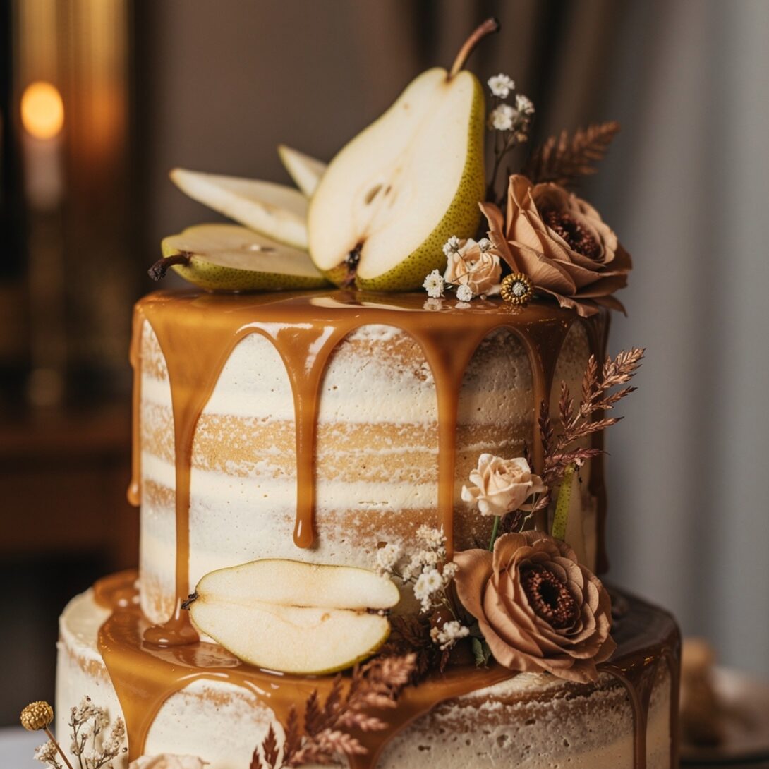 12 Stunning Wedding Cake Ideas That Will Make Every Guest Stop and Stare 9 ultra realistic salted caramel pear wedding cake w edited