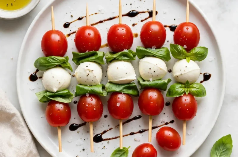 Fresh Caprese Salad Skewers with Balsamic Glaze