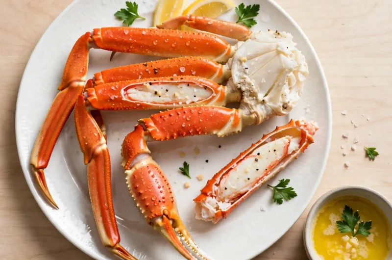Steamed Crab Legs with Garlic Butter Dipping Sauce