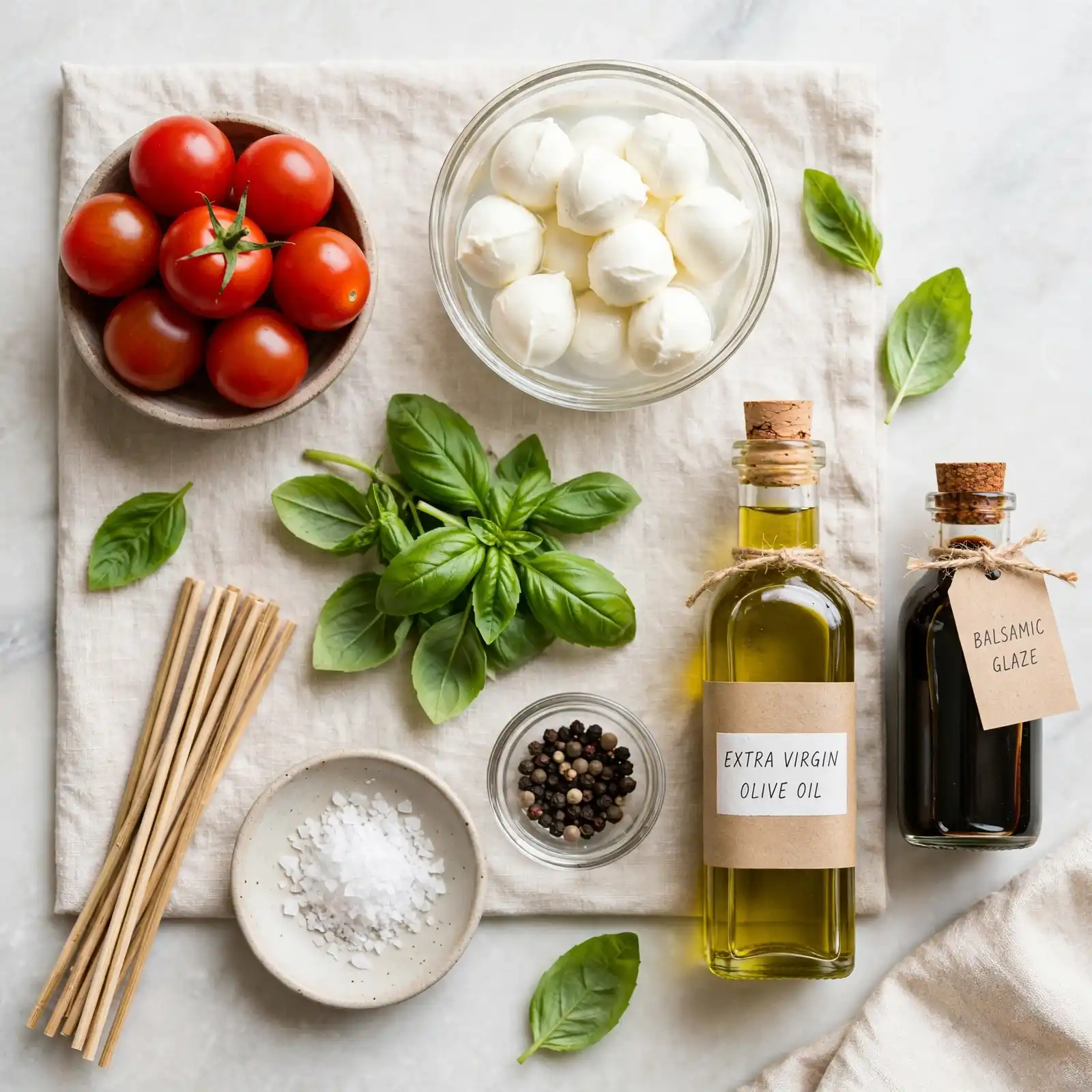 Ingredients of Caprese Salad Skewers